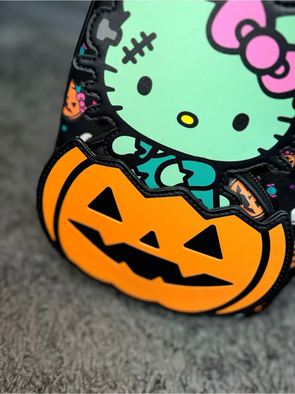 Hello Kitty Black Halloween Backpack with Mint & Orange Accents
